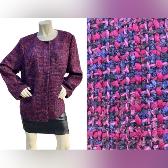 TALBOTS Muticolor Magenta, Burgundy, Purple, Wool Blend Tweed Plus Blazer, 20W - Picture 9 of 16